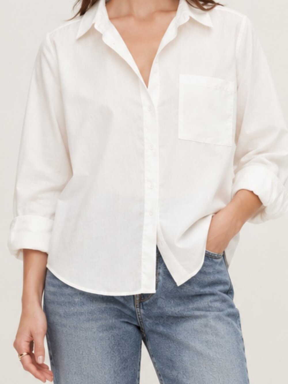 Modern Works Classic Wrinkle Free Boxy Fit Button Down White Shirt Sz. Medium